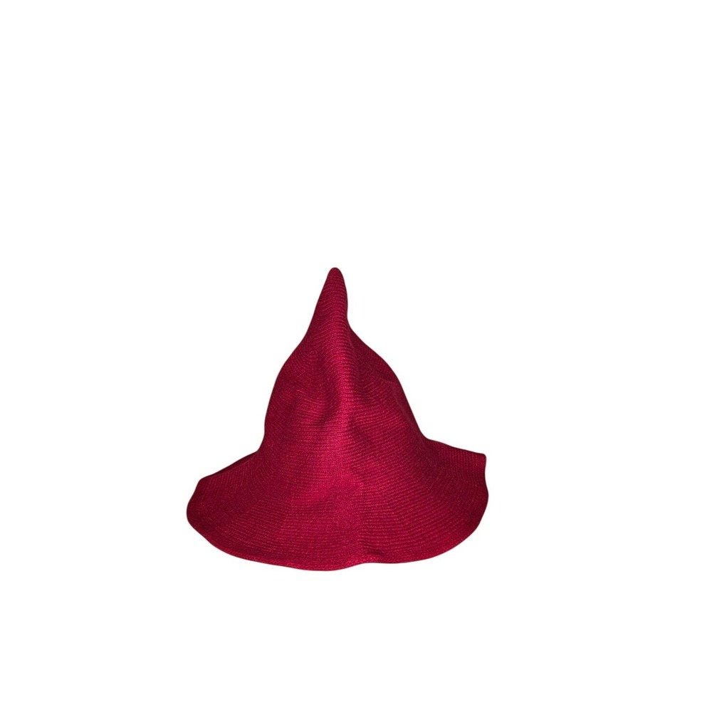 Red Knit Witch Hat Adult Wide Brim Pointed Foldable Halloween Whimsigoth 1PC